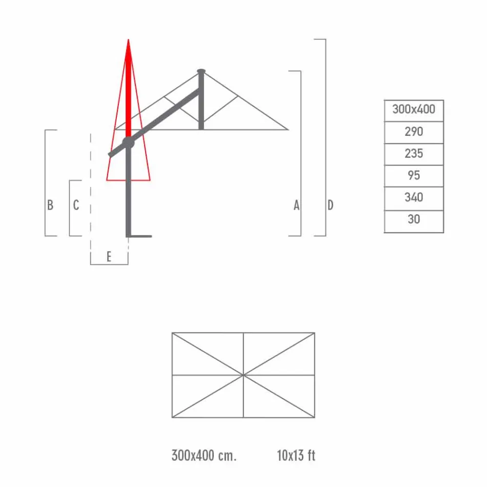 Trädgårdsarmparaply i vit eller antracit aluminium 300x400 cm - Lapillo Viadurini