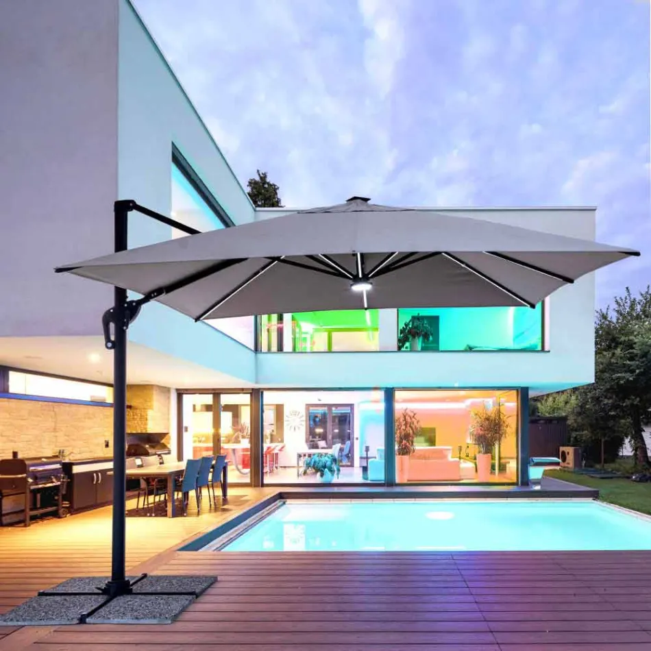 3x3 utomhusparaply i grå polyester och antracitfärgad aluminium - Coby Viadurini