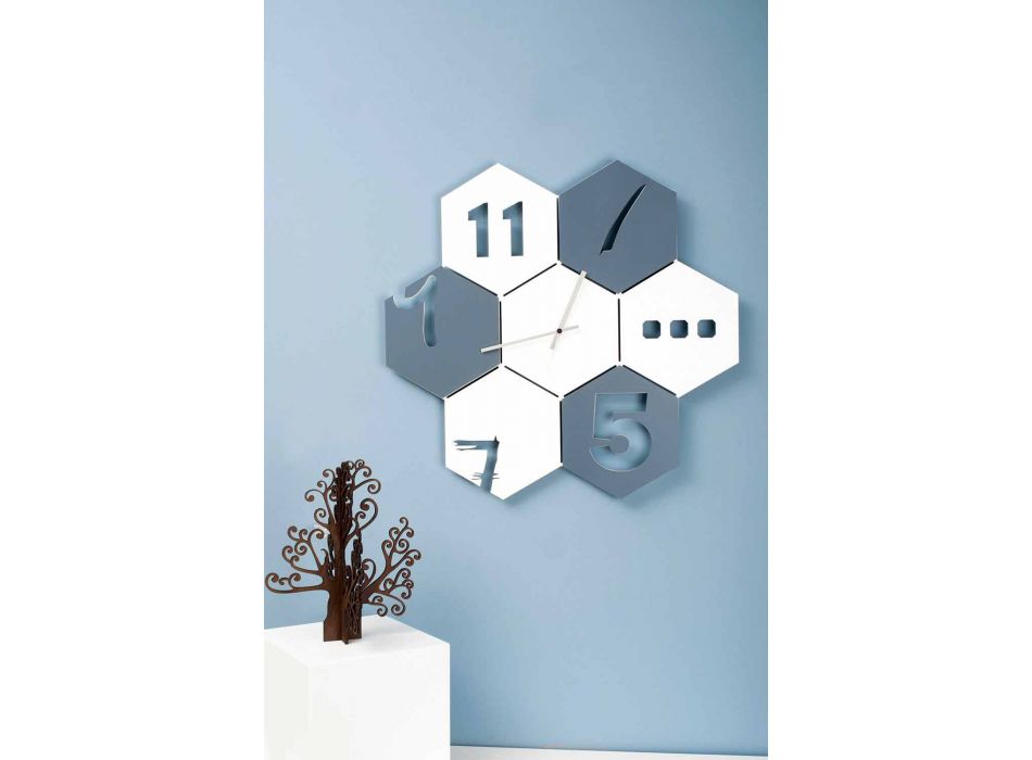 Stor väggklocka i färgad trä sexkantig modern design - Nidodape Viadurini