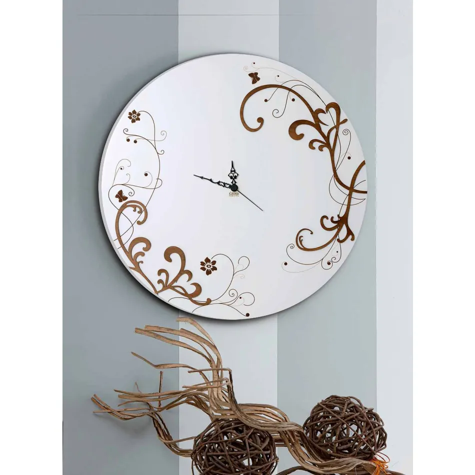 Modern och rund träväggklocka med säsongens designdekor Viadurini