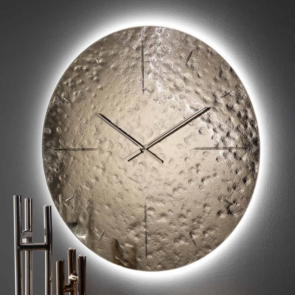 Vågig väggklocka i smält glas med mässingsvisare - Radia Viadurini