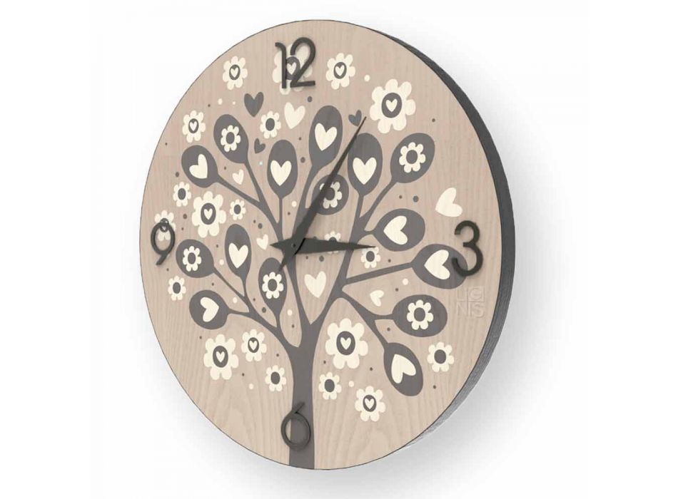 Tree of Heart vägg design klocka, tillverkad av trä, gjord av Italien Viadurini