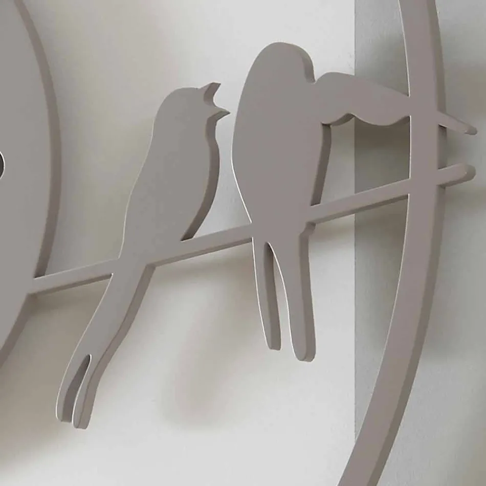 Stor modern väggklocka i färgat rund trä - fåglar Viadurini