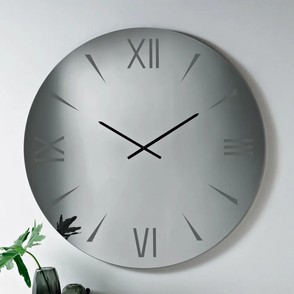 Rund spegelglasklocka med lasergraverade siffror - Clelia Viadurini