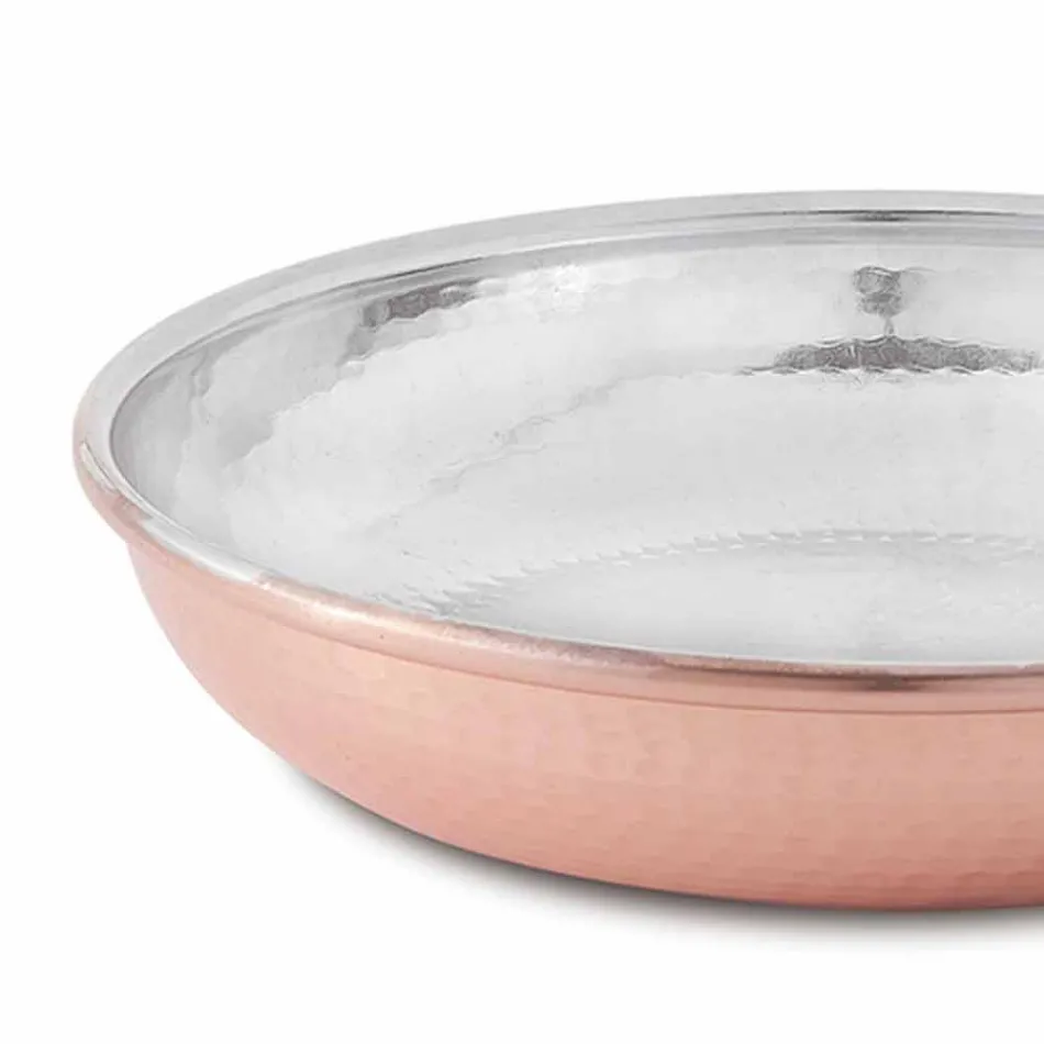 Rund stekpanna i hand konserverad koppar med handtag och lock 24 cm - Gianluigi Viadurini