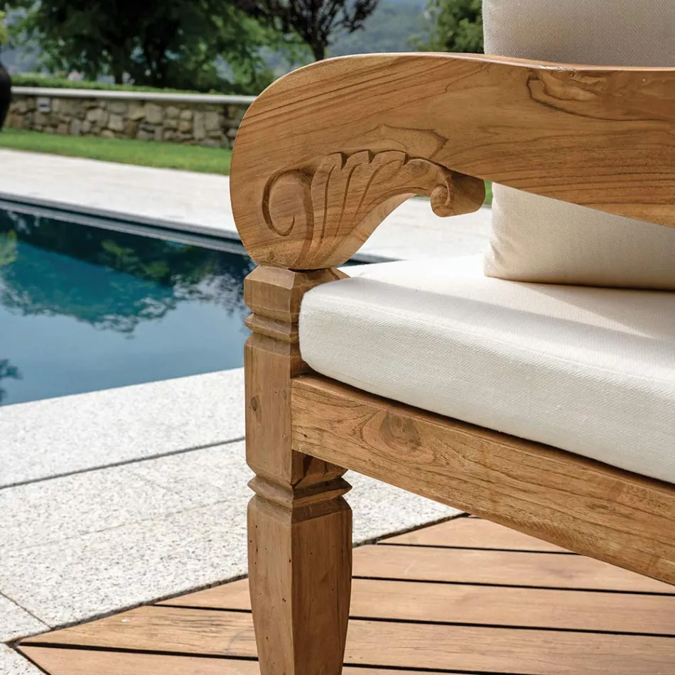 Bänk 210x112 cm i återvunnet teak med kuddar - Mammolo Viadurini