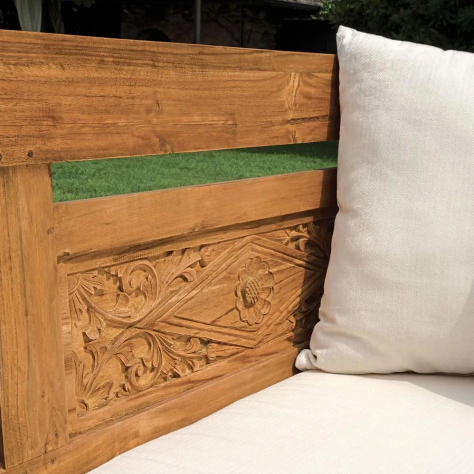 Bänk 210x112 cm i återvunnet teak med kuddar - Mammolo Viadurini