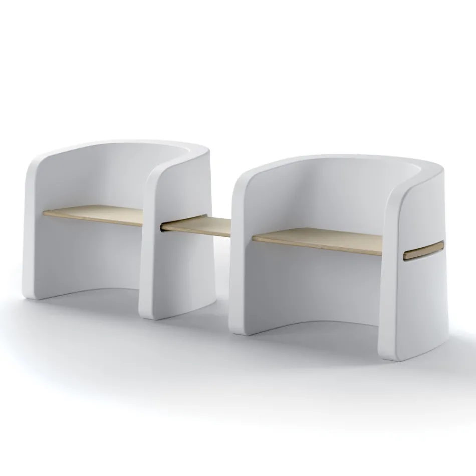 Trädgårdsbänk i polyeten och björkträ tillverkad i Italien - Talula Viadurini