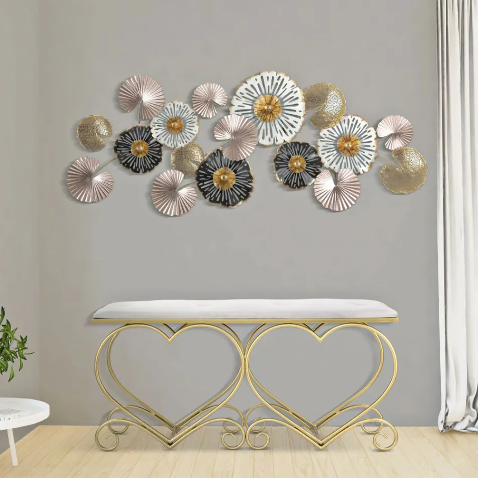 Bänk i guldjärn med säte vadderat och täckt i tyg - Alchimia Viadurini