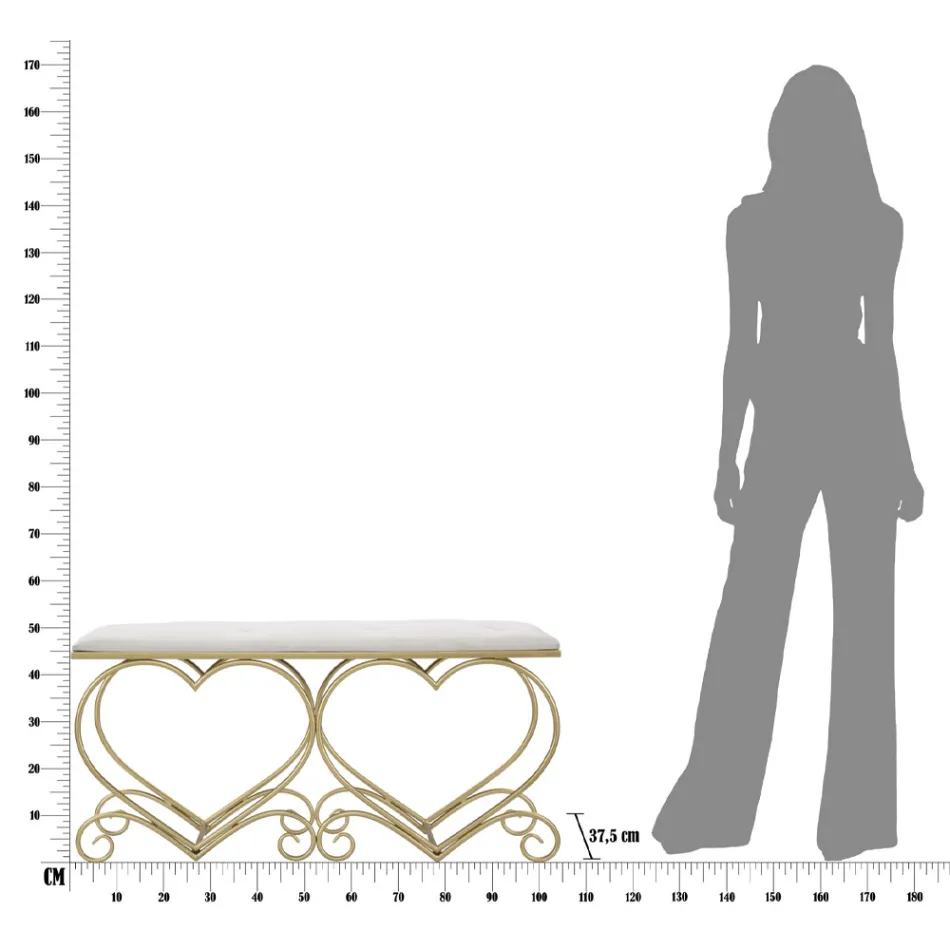 Bänk i guldjärn med säte vadderat och täckt i tyg - Alchimia Viadurini