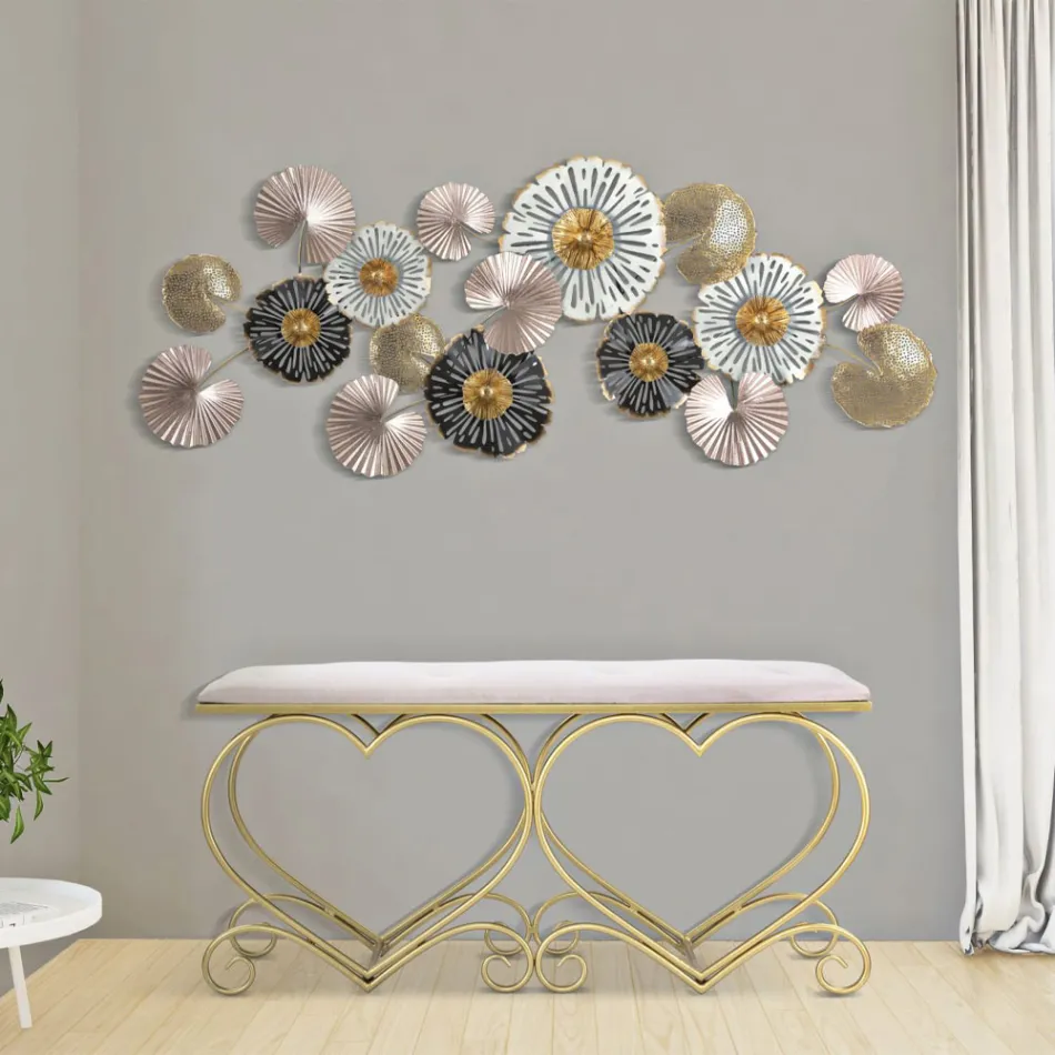 Bänk i guldjärn med säte vadderat och täckt i tyg - Alchimia Viadurini