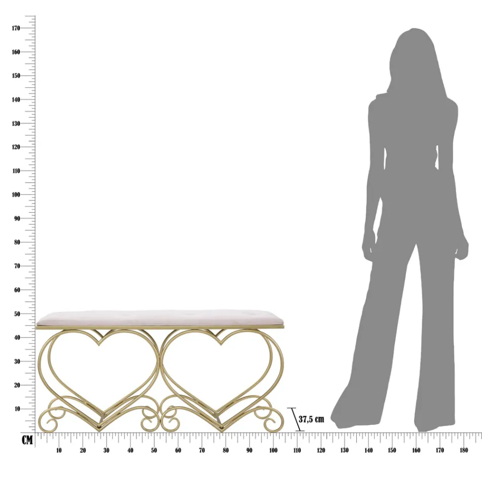 Bänk i guldjärn med säte vadderat och täckt i tyg - Alchimia Viadurini