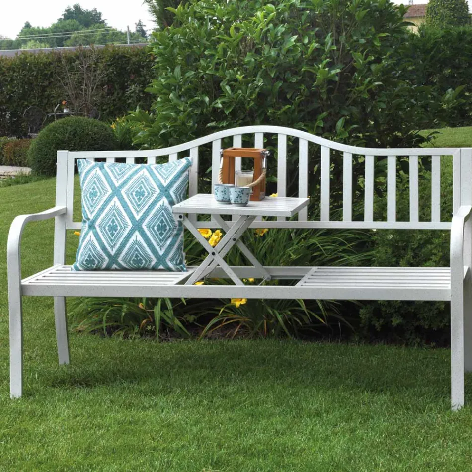 Utomhusbänk av metall med utdragbart bord - Graffetta Viadurini