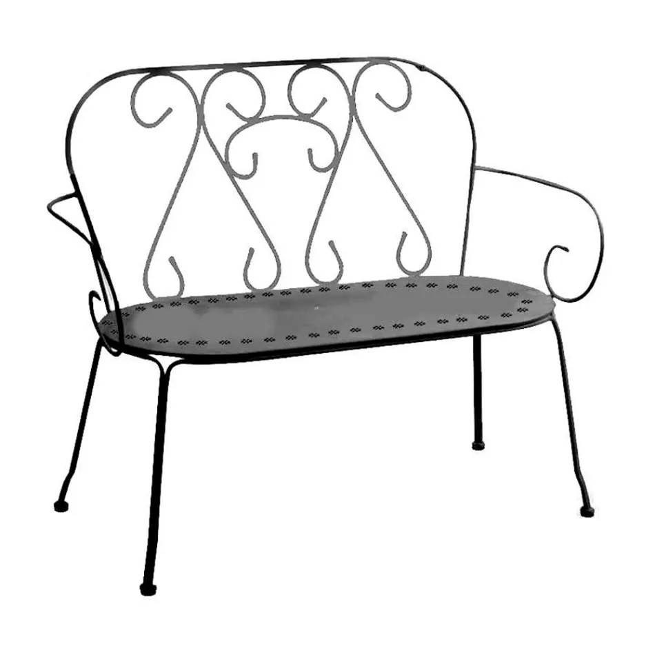 Trädgårdsbänk helt tillverkad av metall - Arkiv Viadurini