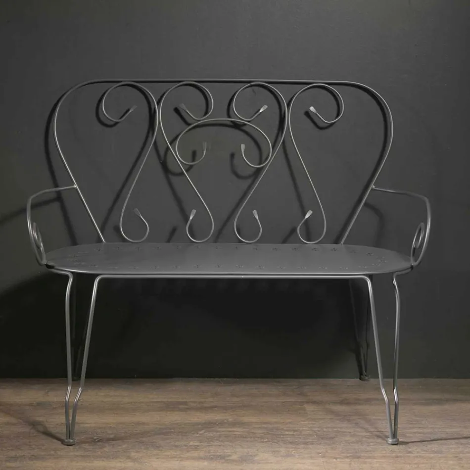 Trädgårdsbänk helt tillverkad av metall - Arkiv Viadurini