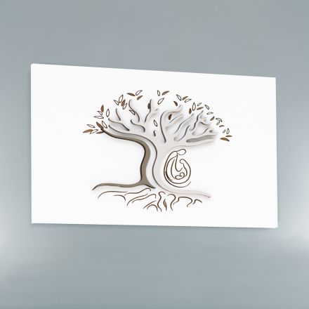 Lasergraverad vit panel med träd och familj gjord i Italien - Helga Viadurini