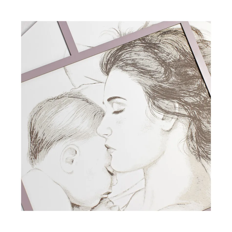 Lasergraverad panel med kvinna och barn gjord i Italien - Harald Viadurini