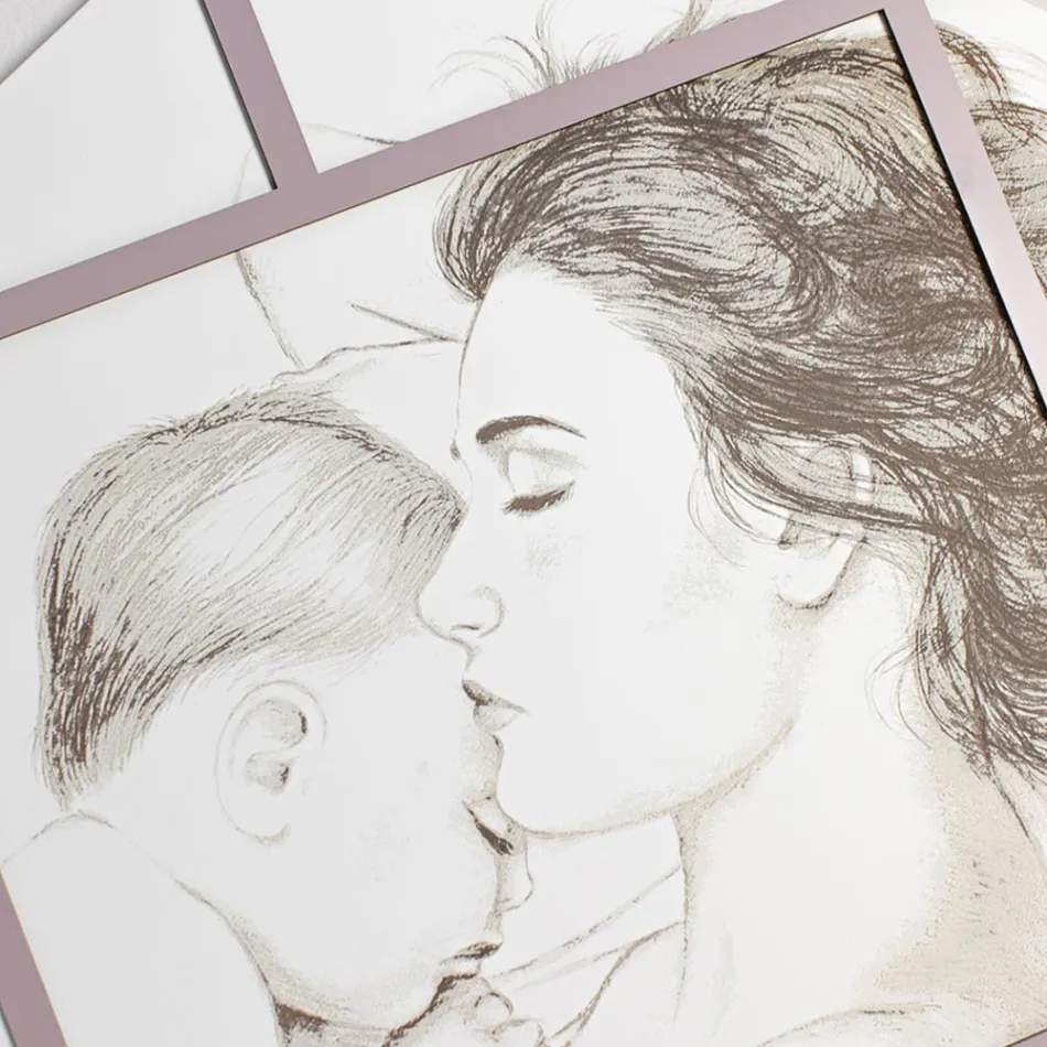 Lasergraverad panel med kvinna och barn gjord i Italien - Harald Viadurini