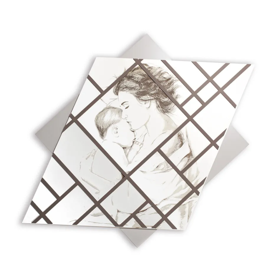 Lasergraverad panel med kvinna och barn gjord i Italien - Harald Viadurini