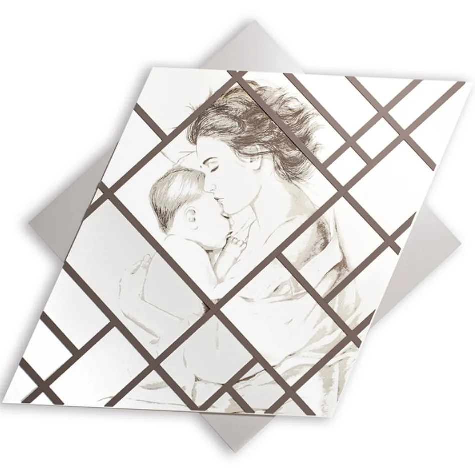 Lasergraverad panel med kvinna och barn gjord i Italien - Harald Viadurini