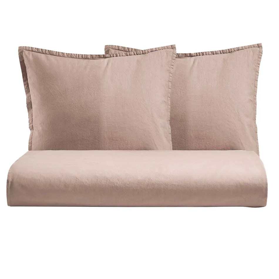 Dubbelt påslakanset i ren plaggfärgad bomull med 2 örngott - delikatess Viadurini