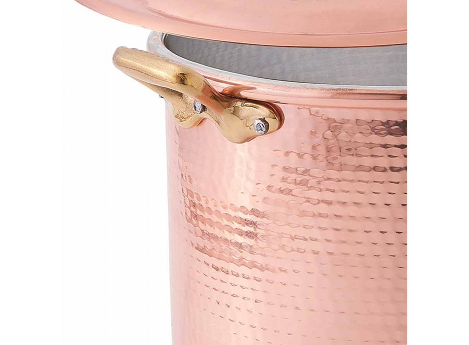 Högkruka i hand konserverad koppar med handtag och lock 20 cm - Mariarita Viadurini