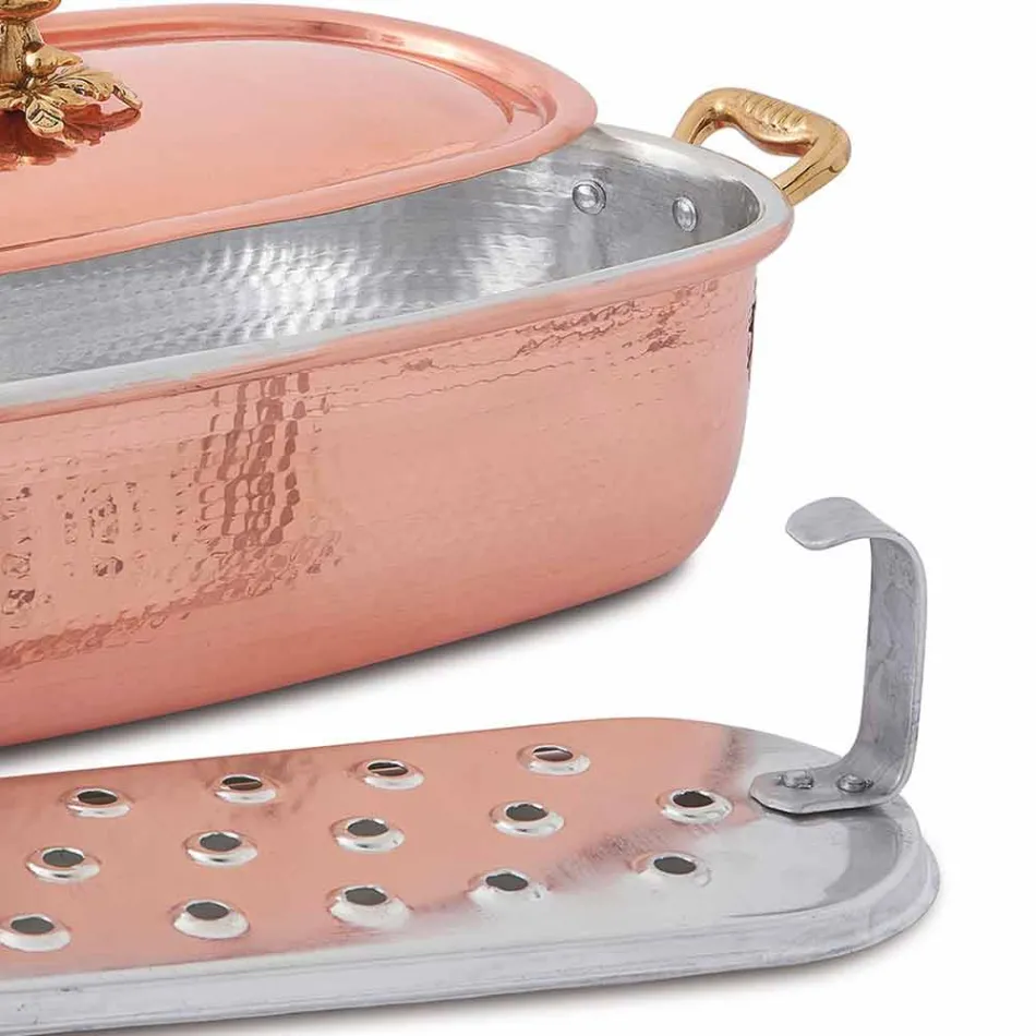 Fiskkruka i italiensk handgjord konserverad koppar med lock 44 cm - Mariapia Viadurini