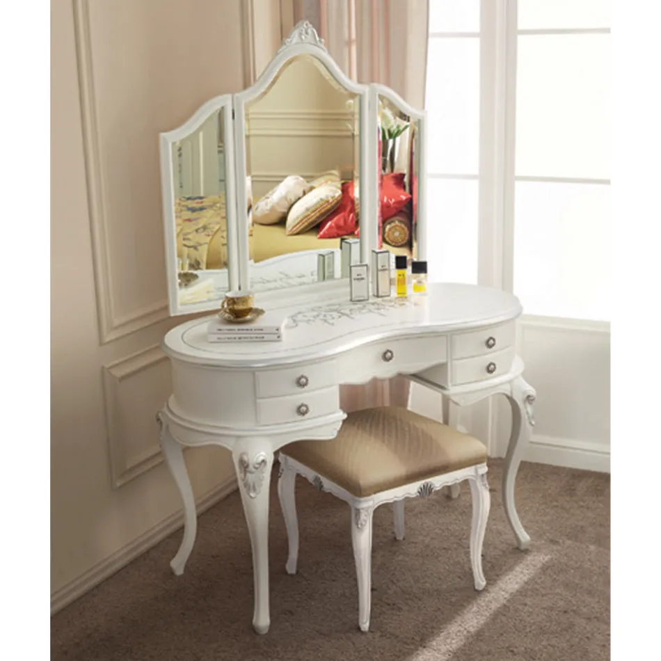 Klassisk sminkkam i trä med spegel tillverkad i Italien - Cambrige Viadurini