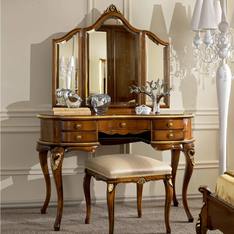 Klassisk sminkkam i trä med spegel tillverkad i Italien - Cambrige Viadurini