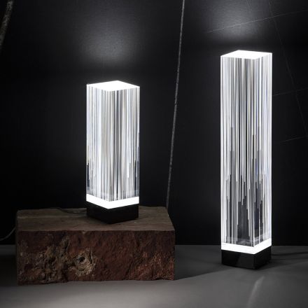 Led golvlampa i satin akryl kristall Triptyk Design - Crystol Viadurini