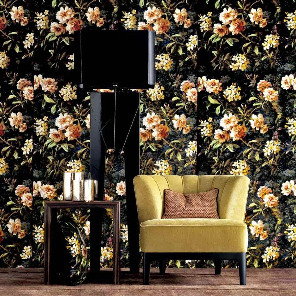 Golvlampa av trä och Grilli Zarafa designtyg tillverkat i Italien Viadurini