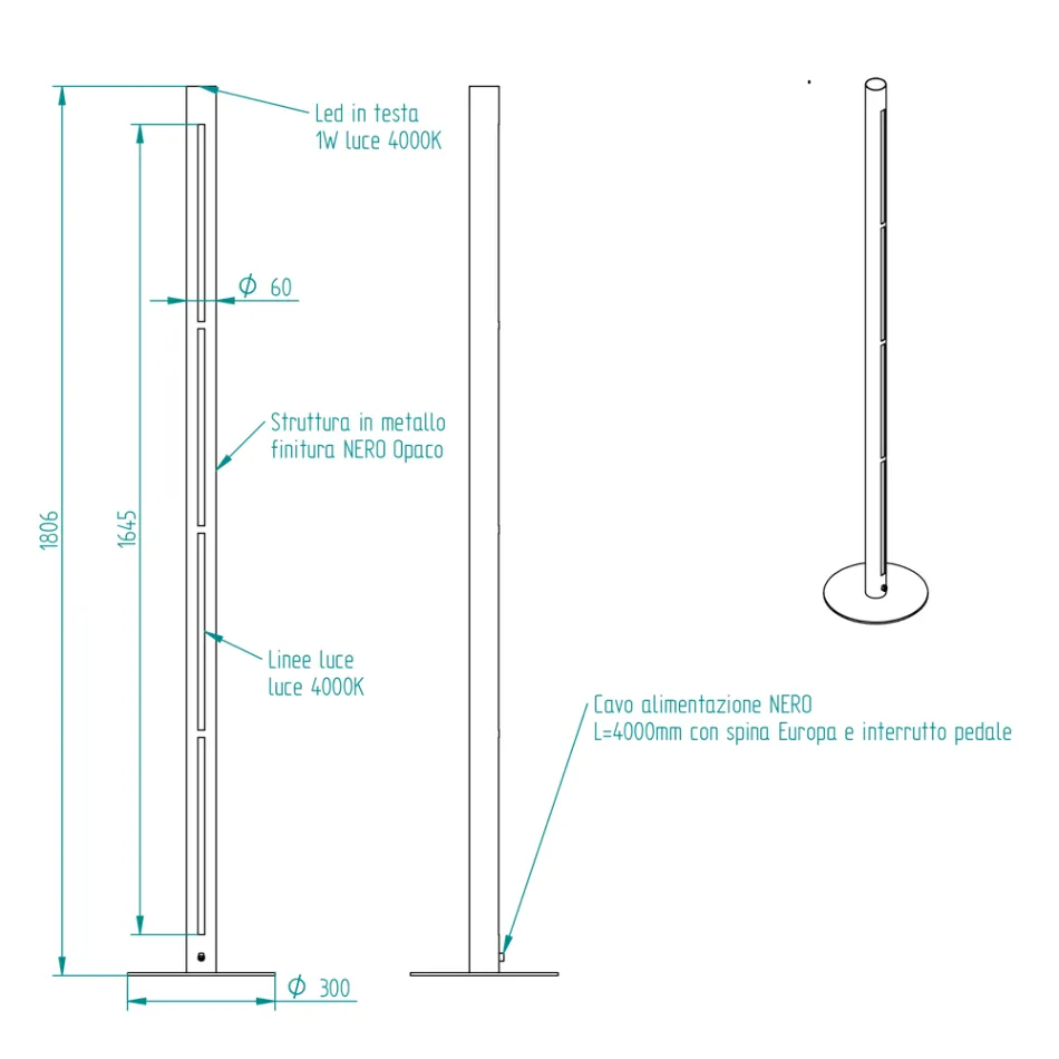 Modern golvlampa i metall med dubbel belysning Made in Italy - Roman Viadurini