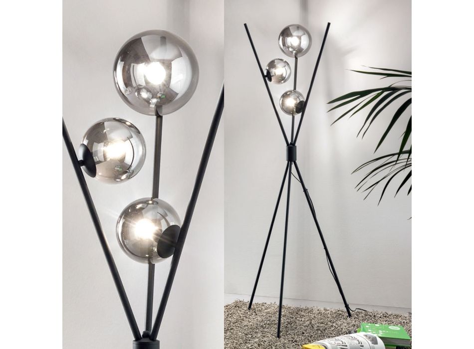 Modern golvlampa i metall och vitt, svart eller guldblåst glas - Spott Viadurini
