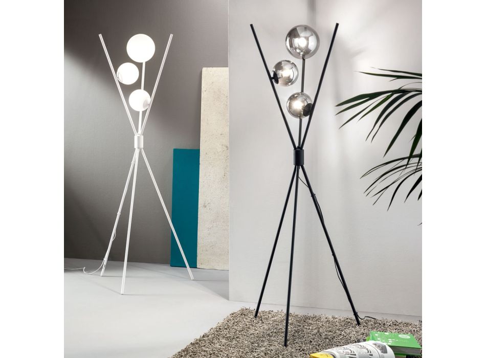 Modern golvlampa i metall och vitt, svart eller guldblåst glas - Spott Viadurini