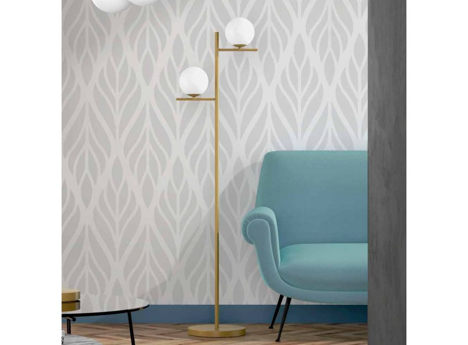 Modern golvlampa i metall mässingsfinish och opalglas tillverkad i Italien - Carima Viadurini