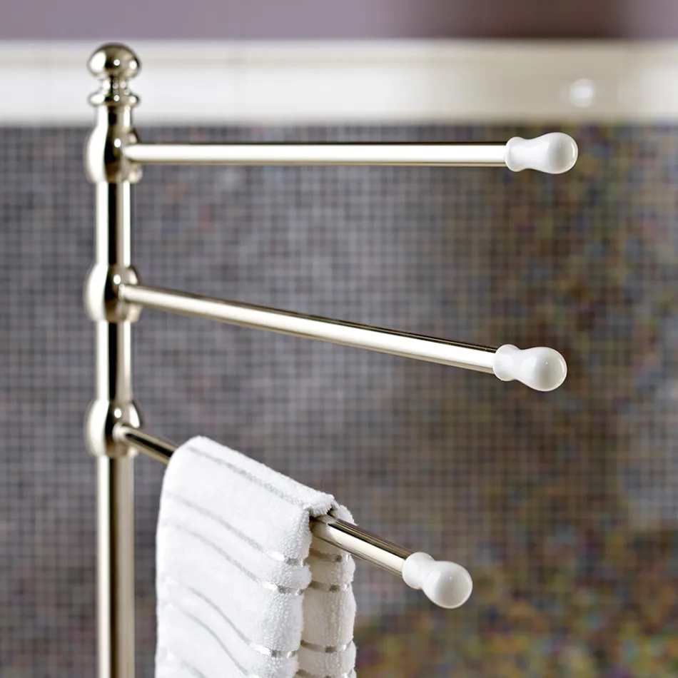 Vintage 3-armad handdukshållare i mässing och keramik - Lyon Viadurini