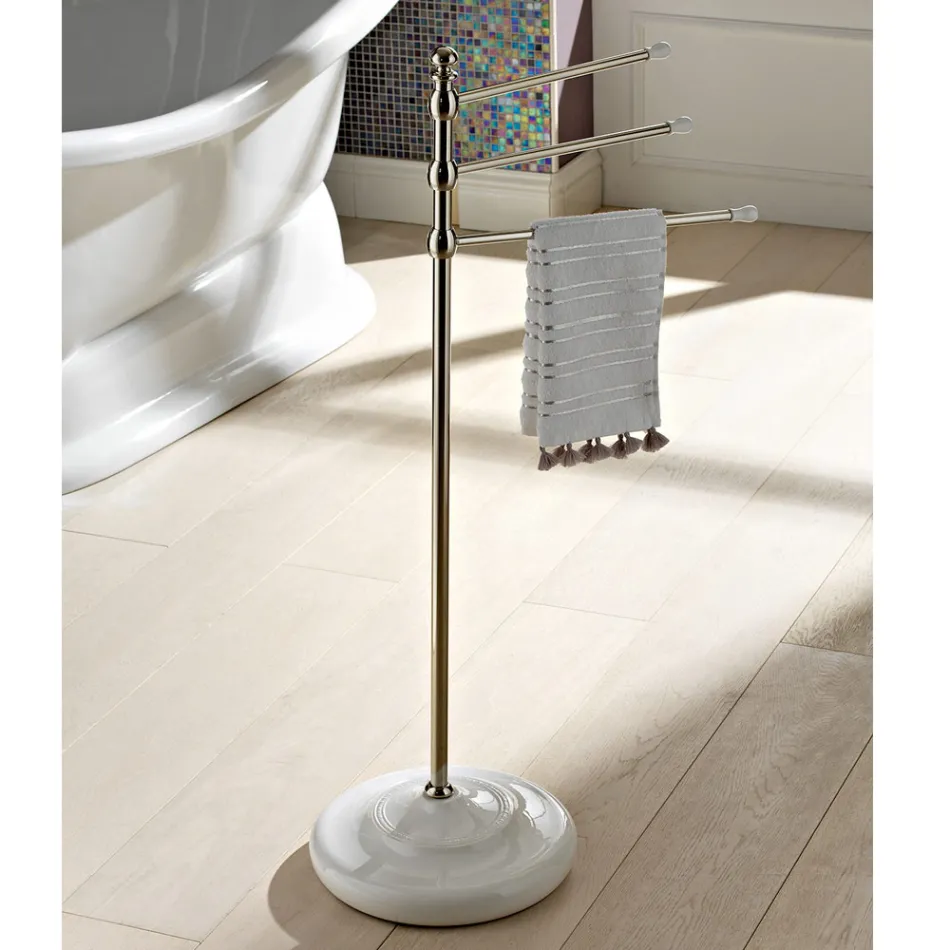 Vintage 3-armad handdukshållare i mässing och keramik - Lyon Viadurini