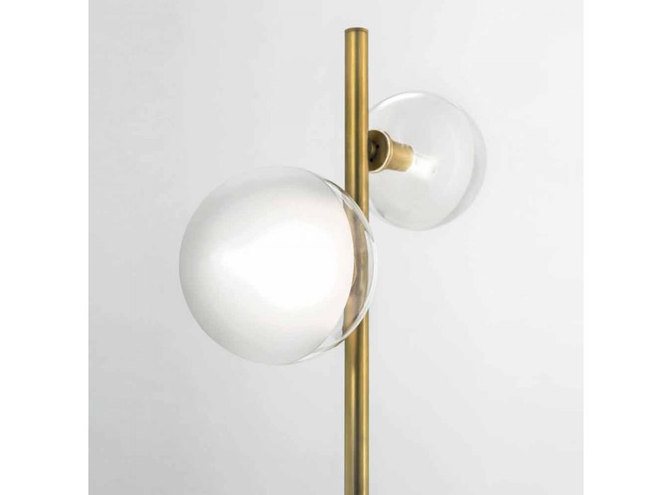 Vardagsrumsgolvlampa med 2 lampor i naturligt mässing och glas - Molecola av Il Fanale Viadurini