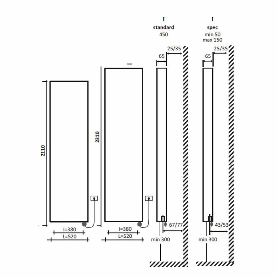 Elektrisk strålningsplatta Modern väggkylare upp till 1000 W - böjd Viadurini
