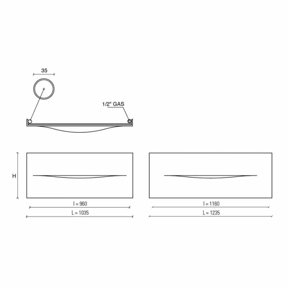 Horisontell design hydraulisk strålningsplatta i stål upp till 820 W - skär Viadurini