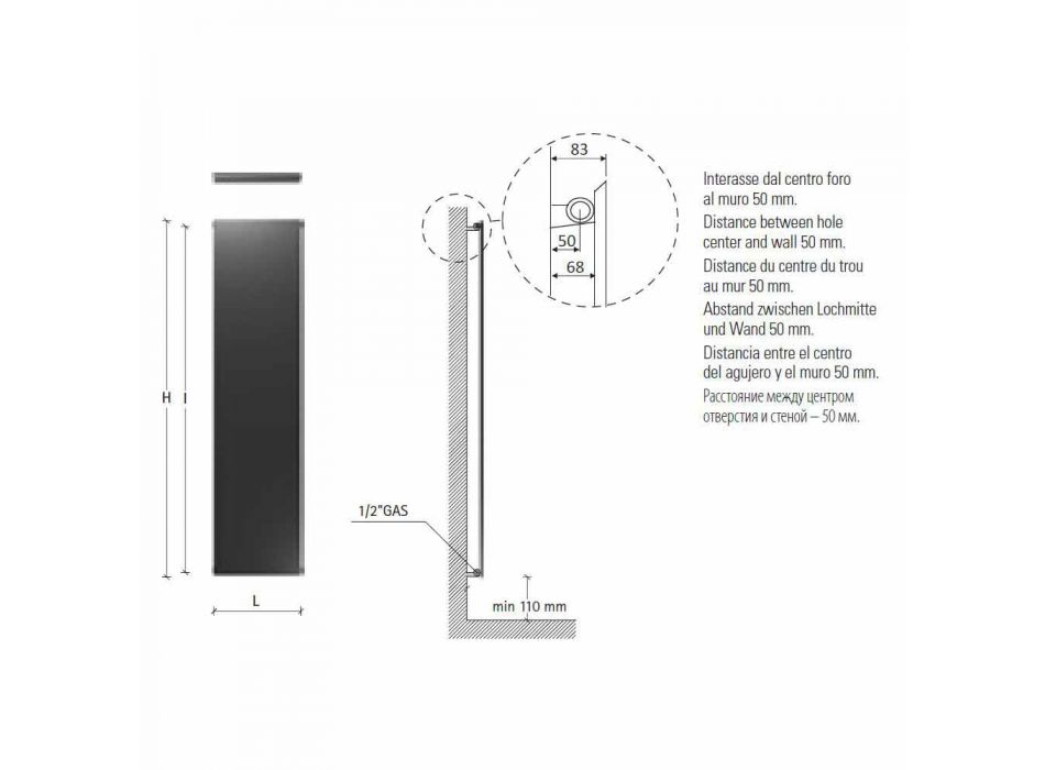 Vertikal strålningsplatta i rostfritt stål Reflex modern design vid 510 W - is Viadurini