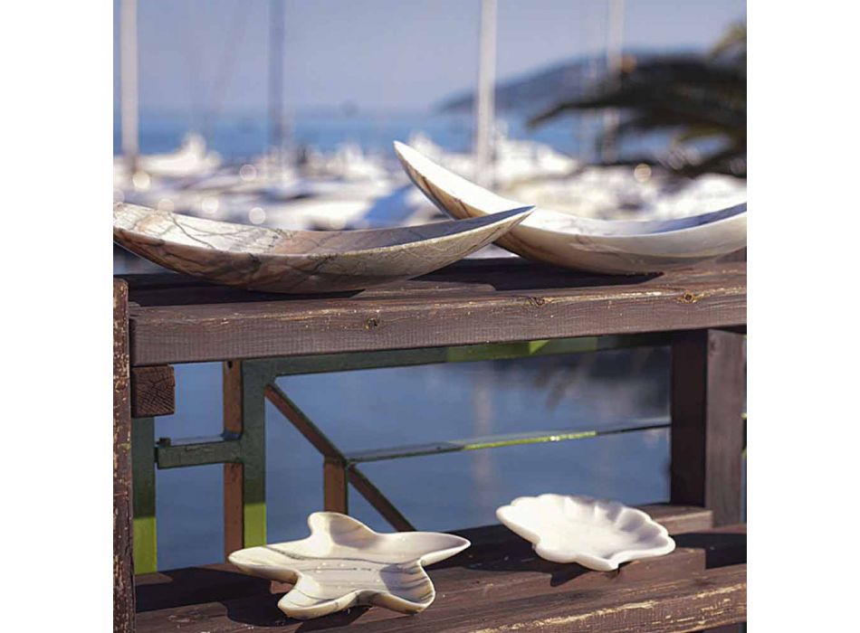 Seashell Design Saucer i sandblästrad staty marmor tillverkad i Italien - Mietta Viadurini