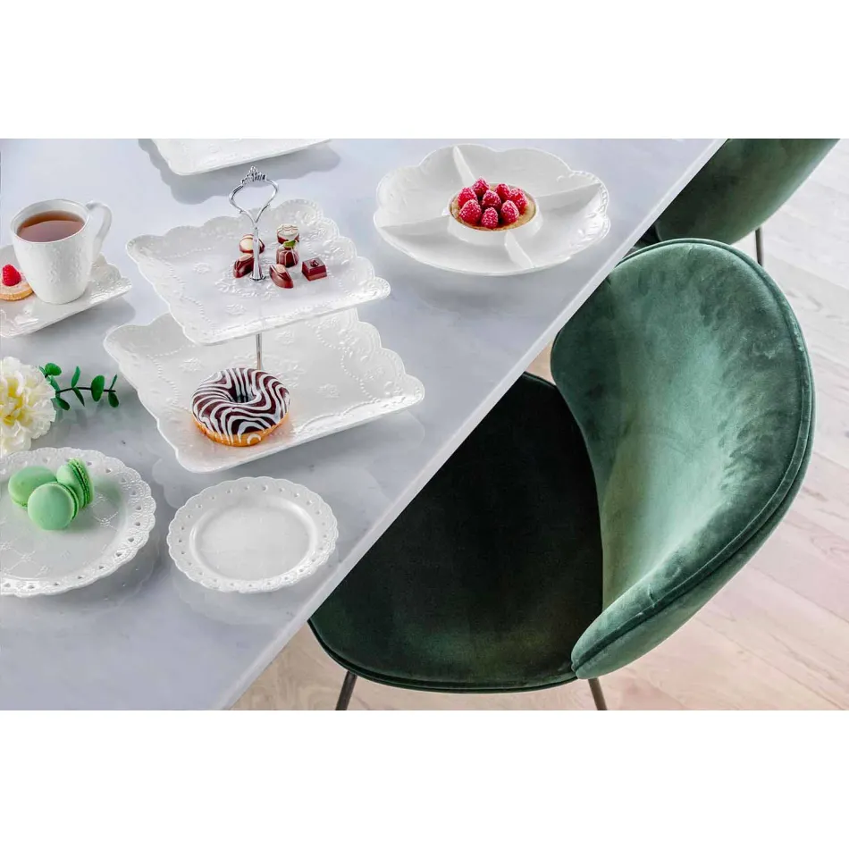 Favoritplatta 12 stycken i vitt porslinhand dekorerat - Rafiki Viadurini