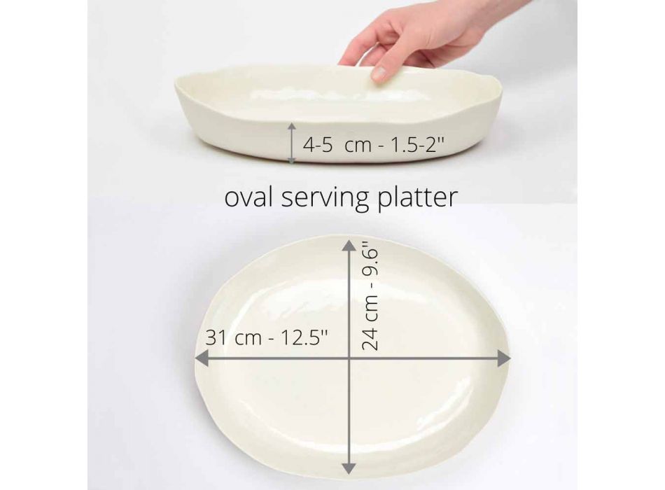 Lyxig design vit porslin oval serveringsplatta - Arcimaesta Viadurini
