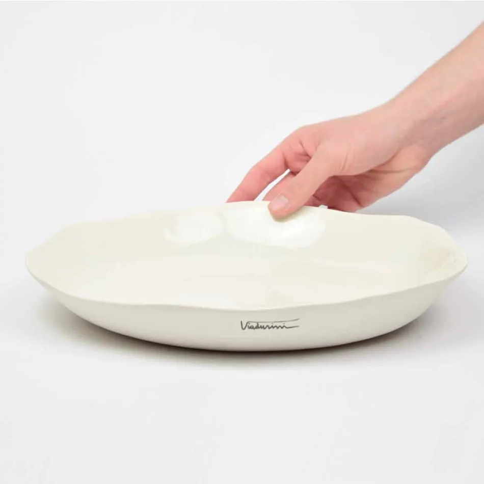 Italiensk lyx vit porslinsrunda serveringsplatta - Arcimaesta Viadurini