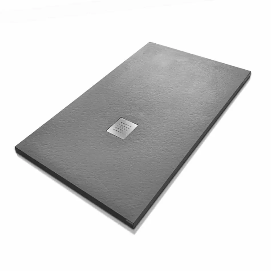 Duschbricka 140x70 i steneffektharts med stålgaller - Domio Viadurini