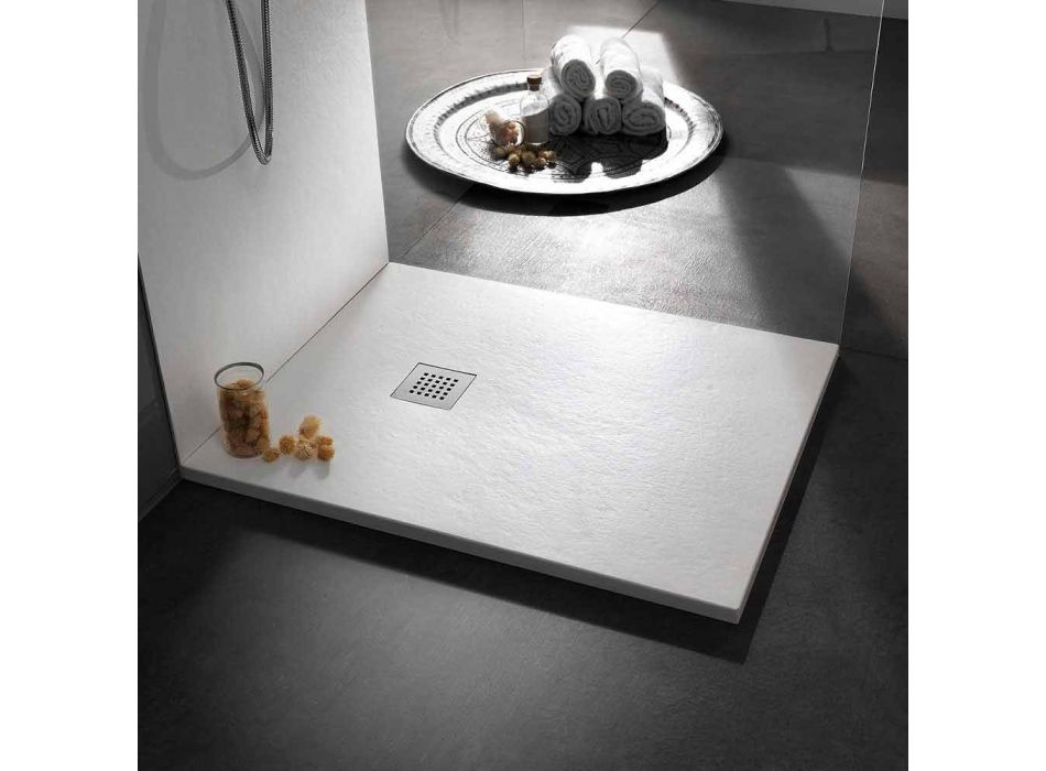 Modernt duschfack 90x80 i hartseffekt sten och stål - Domio Viadurini