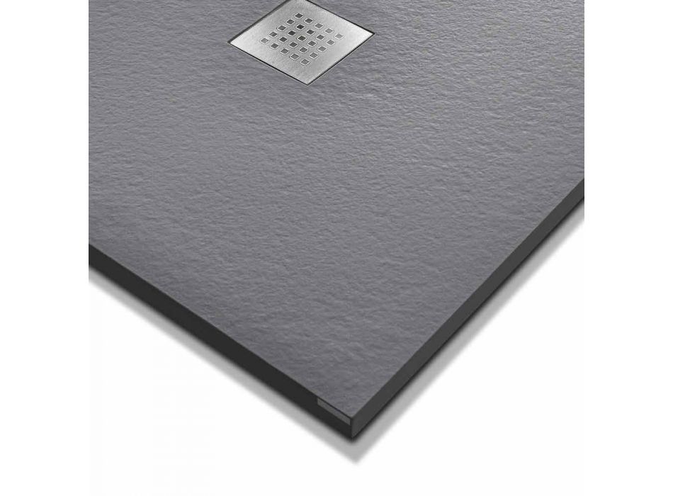 Modernt duschfack 90x80 i hartseffekt sten och stål - Domio Viadurini