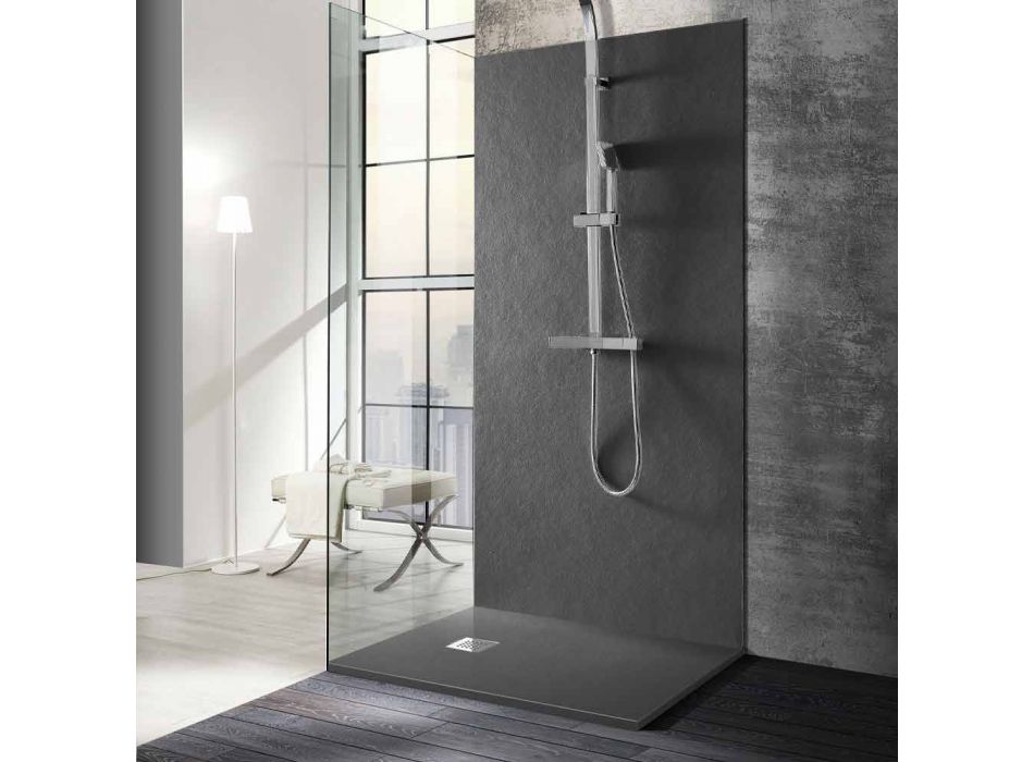 Modernt duschkar 120x80 i hartseffekt sten och stål - Domio Viadurini