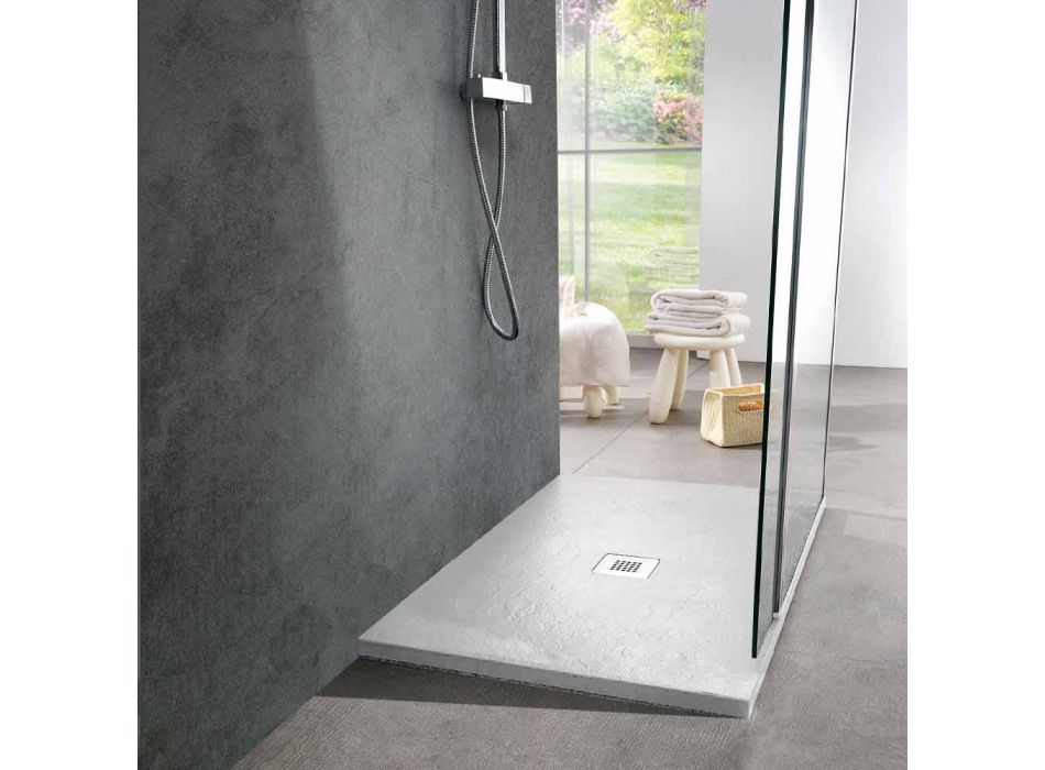 Modernt duschfack 90x70 i vit hartsskiffereffekt - Sommo Viadurini